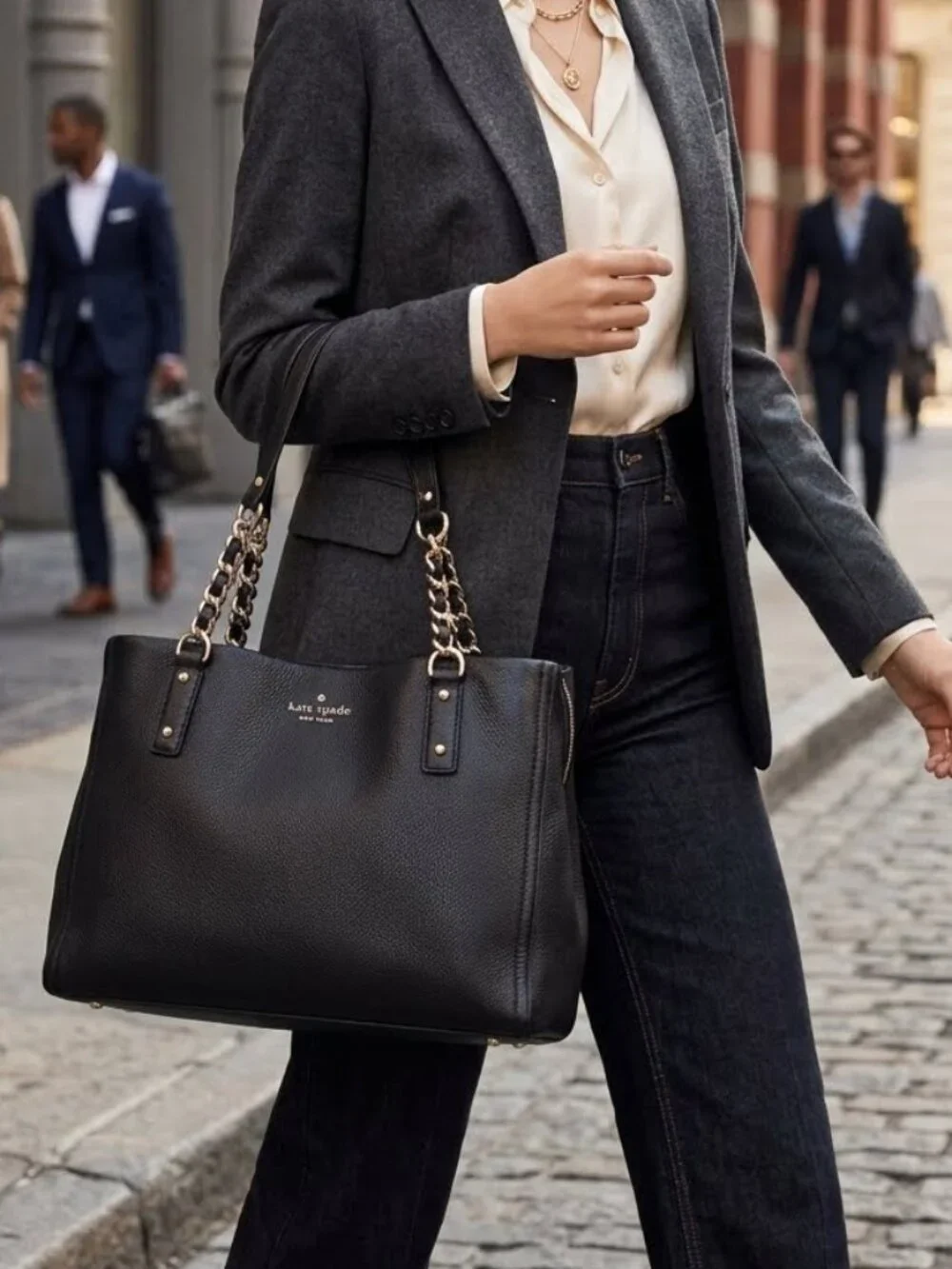 Kate Spade Cobble Hill Andee Black Pebbled Leather Satchel Tote Bag EUC